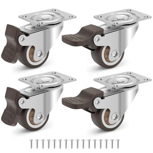 Humagineer Small Caster Wheels 1 Inch - Silent Rubber Wheel Plate 360 Degree Swivel Casters with Brakes, Furniture Wheels Planter Wheels 4 Pack, Total Capacity 100LBS
