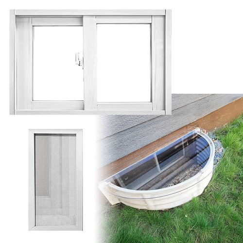 Basement Replacement Windows, Aluminum Sliding Window with Screen and Tempered Glass, Vinyl Basement Window for Sheds Chicken Coops, Bathroom Makeover Small Restroom 41x14in / 104x36cm, White
