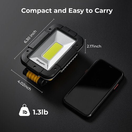 BougeRV Work Light, 1500 Lumens Rechargeable Light, Magnetic Flashlight, Portable LED Lighting, 180° Rotate Job Site Lighting for Car Repairing, Camping, Outdoor, and Emergency Use (Model: WL01 PRO)