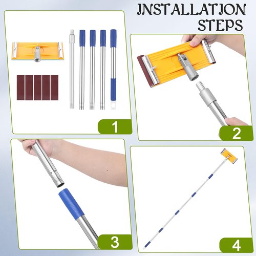 Pole Sander For Drywall,Sanding Pole,31-74-inch Manual Hand Drywall Sander with Extension Pole. Perfect for Painting, Complete with 5pcs Sanding Sheets (60, 100, 180, 240 ，320Grit)
