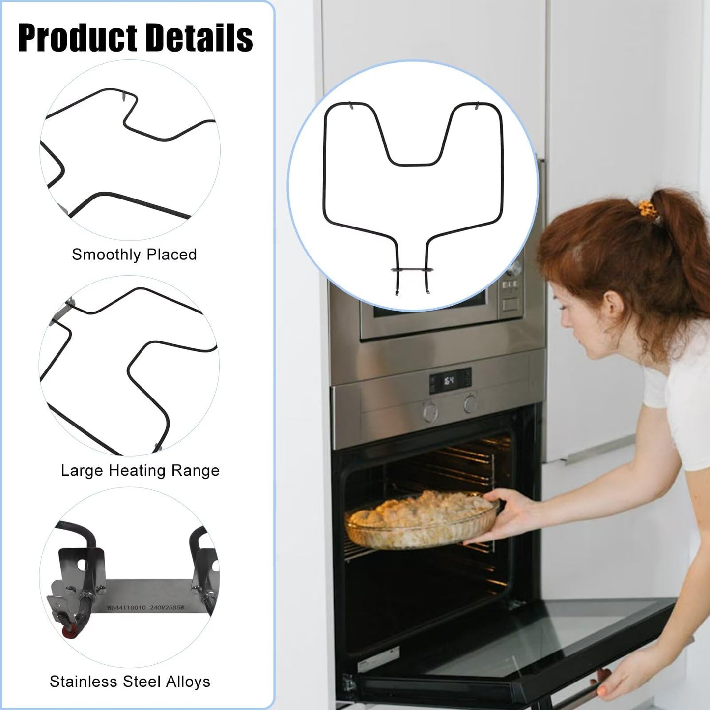 WB44T10010 Range Oven Bake Heating Element Fit for GE Oven JBS55DM1BB JBS55DM1CC JBS55DM1WW JBS55DM2BB JBS55DM2CC JBS55DM2WW JBS55DM3BB JBS55DM3WW Replaces AP2030996, 770549 by YTXXDEUS