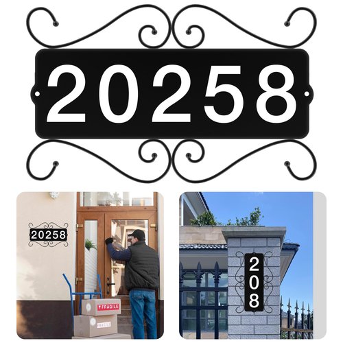 GOSUNWEY Metal Address Sign, Street House Numbers, Address Plaques for Houses, Horizontal & Vertical Mounted Address Sign for House Home Office Street Garden Yard Mailbox