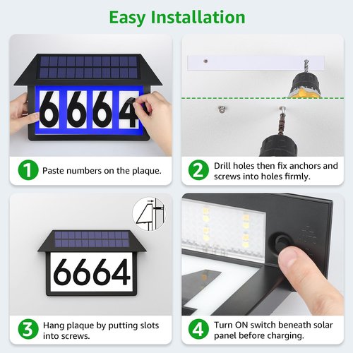 RigidBeam Solar Address Sign, Solar Powered Luminous House Number, Lighted Up Plaque Outdoor Waterproof for Patio Yard Home.