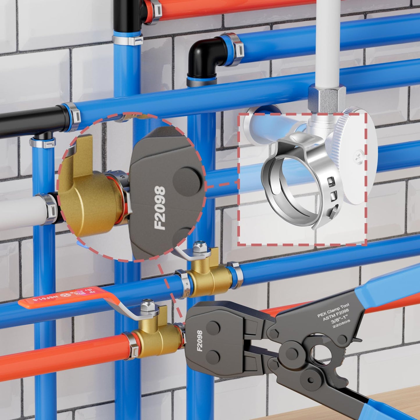 (Pack of 100) EFIELD 1/2-inch Stainless Steel Pex Cinch Clamp Rings for Pex Tubing Pipes,(CLAMP016)