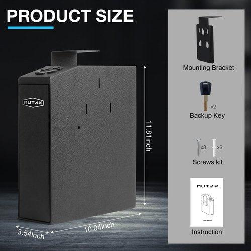 Mutak Gun Safe for Handgun, Slider Biometric Pistol Safe, 4 Ways Quick Access with APP/Fingerprint/PIN Code/KEY, Single GunSafe for Nightstand Bedside Home,Wall, Dresser
