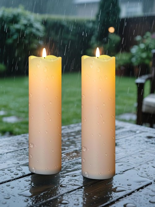 Large Flameless Candles Flickering 4"×14", Solar Candle Outdoor Waterproof, Fake Candles LED Pillar Candle, Dusk to Dawn, Electric Candles for Lanterns Porch Patio Decor (Ivory White, Set of 2)