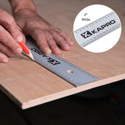 Kapro - 308 Straight Edge Ruler - ⅛” and 1/16” Increments - Contractor Grade - With Wear Resistant Printing - For Carpentry, Drywall, Drafting - Anodized Aluminum - 48 Inch