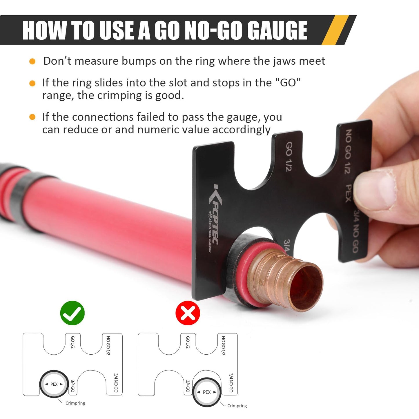 KF CPTEC PEX Crimping Tool 1/2 & 3/4 Inch Combo, PEX Crimp Tool for Copper Crimp Rings with Go/No-Go Gauge, Meets ASTM F1807 Standard, Durable PEX Plumbing Tool