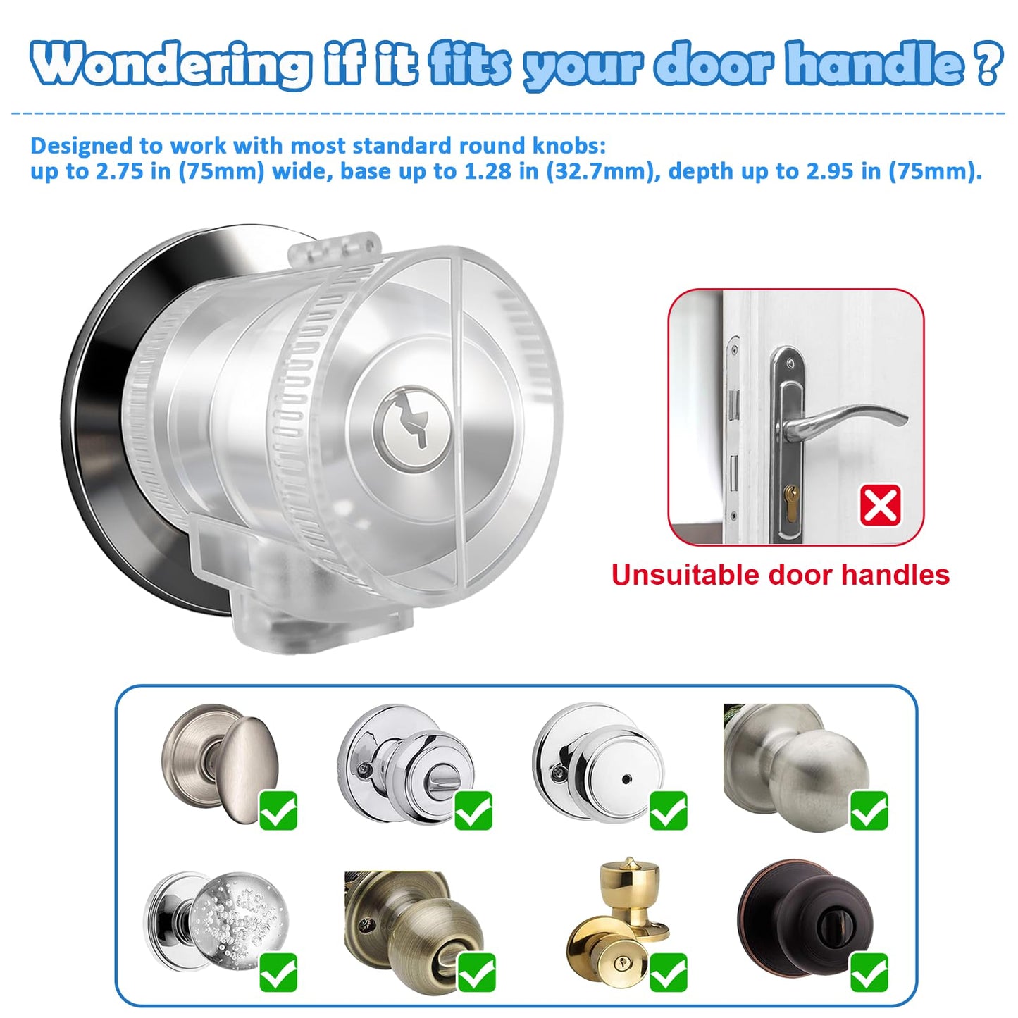 PILISPARK Door Knob Safety Self-locking Cover for Kids, 1 Pack,Prevent Childproof Opening,Easy Install&Use,Child Safety Guards & Locks for Standard Round Knobs
