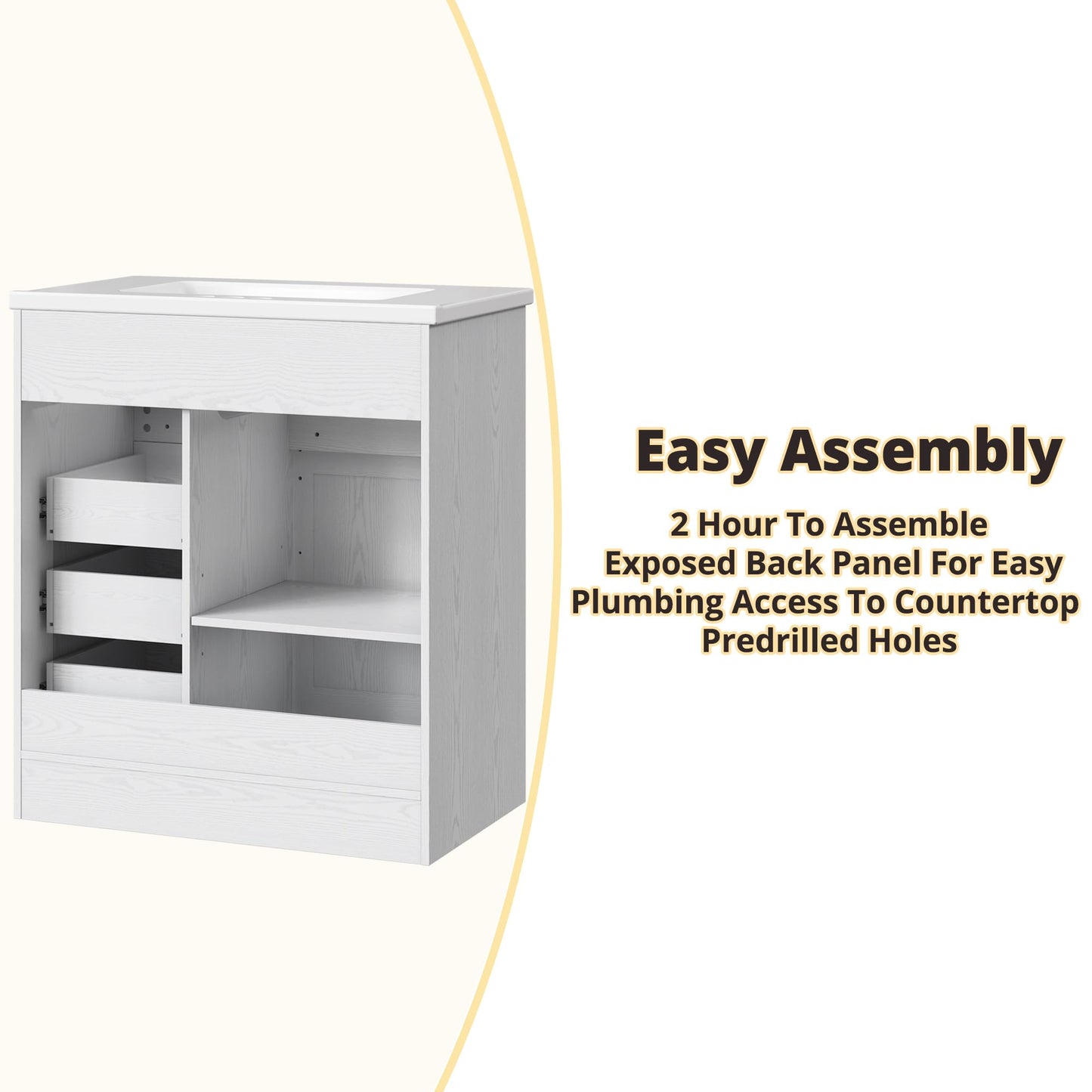 IRONCK 30" Bathroom Vanity with Sink, Farmhouse Bathroom Sink Cabinet with Flip Drawer & Sliding Barn Door, Freestanding Bathroom Vanities with Metal Handles, Paper Towel Holder,White