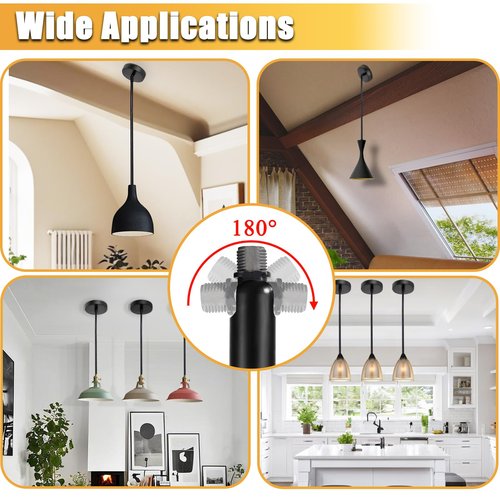 M10 Threaded Extension Rods Kit for Sloped Ceilings – 8 Heavy-Duty Iron Rods & 4 Adapters, Fits Chandeliers/Pendant Lights (Feylan)