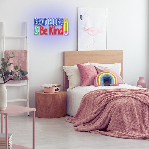 LULANMP Read Books And Be Kind Neon Sign Pencil Neon Light Student LED Neon Light Colorful Neon Light Up Sign Suitable for Classroom Bookstore Library Museum Study Room (14.1"*7")