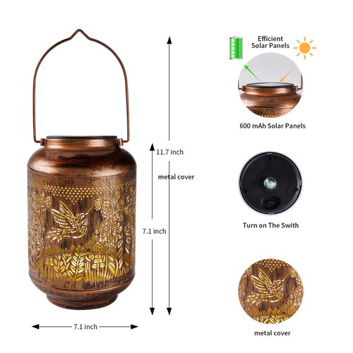 Solar Lanterns Outdoor, Hummingbird Garden Decoration, Waterproof LED Hanging Lights, Metal Solar Decor for Yard Deck Patio Lawn,Birthday Gift for Women,Mom,Grandma