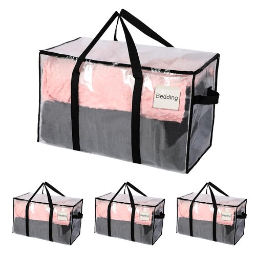 MBEYSAQ Moving Bags 4 Pack Extra Heavy Duty Large with Strong Zipper Comfortable Handles, Sturdy Durable Clothes Storage Bags Totes Bins,Wide Open Design
