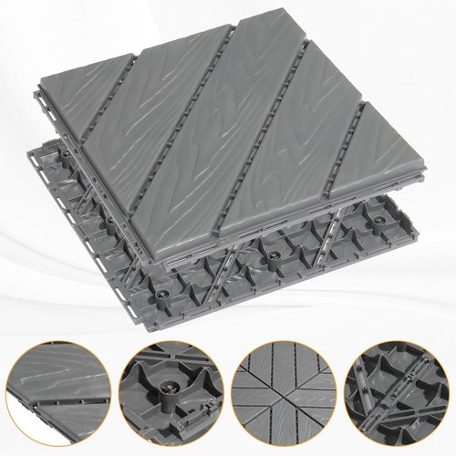 VINGLI Interlocking Deck Tiles, Anti-Slip Plastic Tiles for All Weather, Outdoor/Indoor Flooring for Patio, Porch, Poolside, 27 Pcs 11.8” x 11.8”, Diagonal Stripe (Dark Gray)