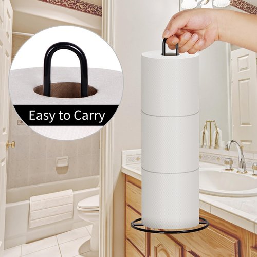 Toilet Paper Holder Stand, Black Freestanding Toilet Paper Holder for Storing 3 Rolls of Toilet Papers (Black)