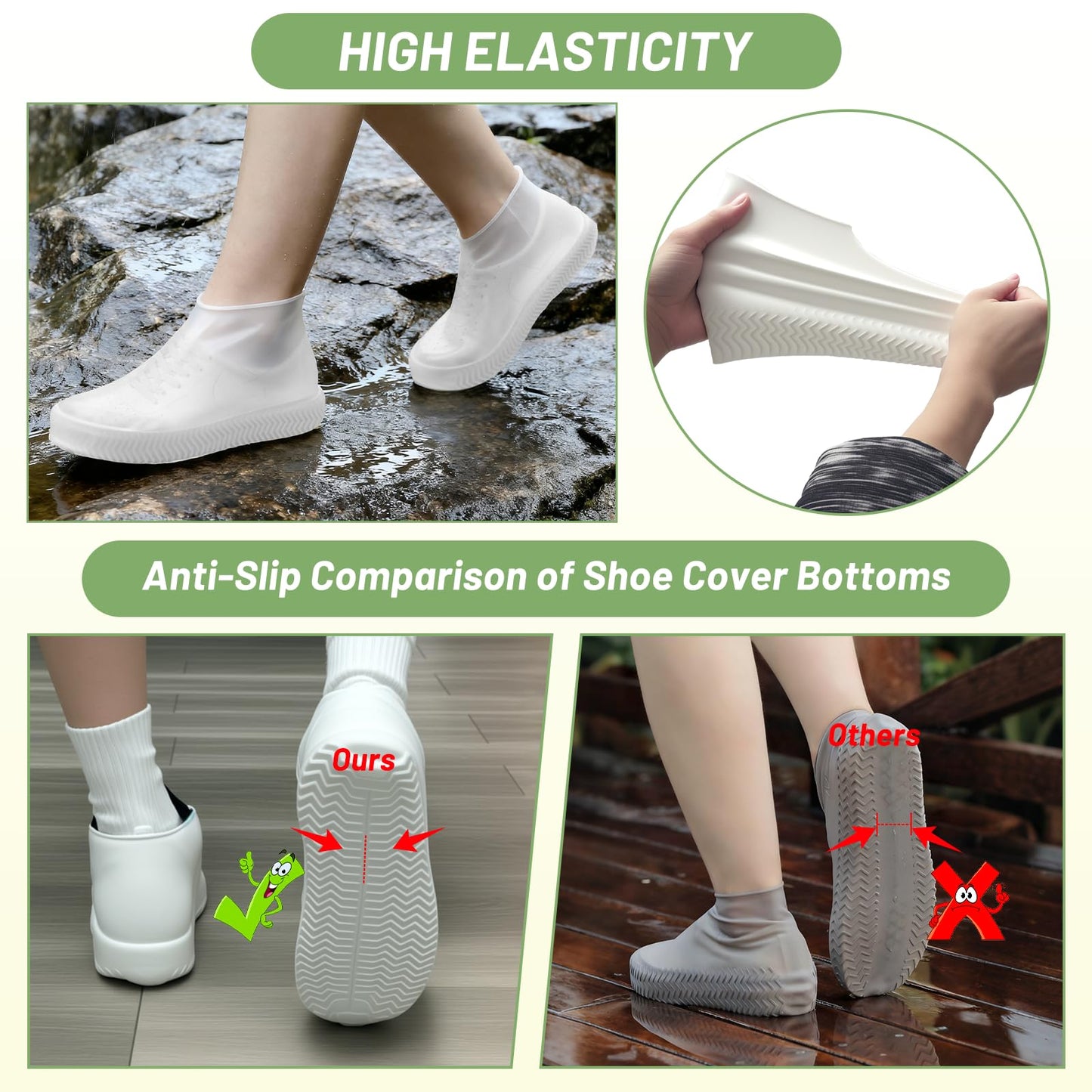 2 Pairs Shoe Covers for Rain with Storage Bag, Reusable Silicone waterproof shoe covers for Men & Women, Elastic Rain Shoe Covers for Rain, Mud, Outdoor, Garden - White (Large)
