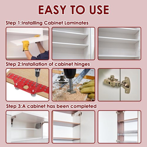LYDODOKA Shelf Pin Jig and Hinge Jig, 2 In 1 Cabinet Hardware Jig Tool with Self-contained Clamping & 1/4 inch 5mm Drill Bits, Cabinet Concealed Hinge Drilling Guide for Door Woodworking