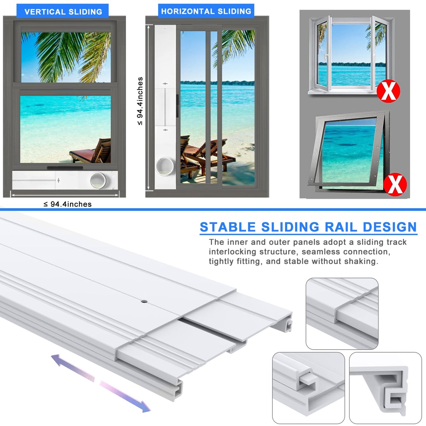 Portable Air Conditioner Sliding Door Vent Kit, Mobile AC Window Vent Kit for 5.0"/5.9” Exhaust Hose, Seamless AC Vent Seal Kit with 6 Upgraded Plates for A/C Unit Sliding Door/Window