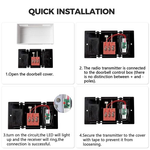 Wireless Doorbell Extender with Receiver Connects to Existing Hardwired Doorbell into Wireless Door Bell with 656 FT Range, 58 Chimes and 5 Volume Levels for Garage/Basement (1 Extender 2 Receiver）