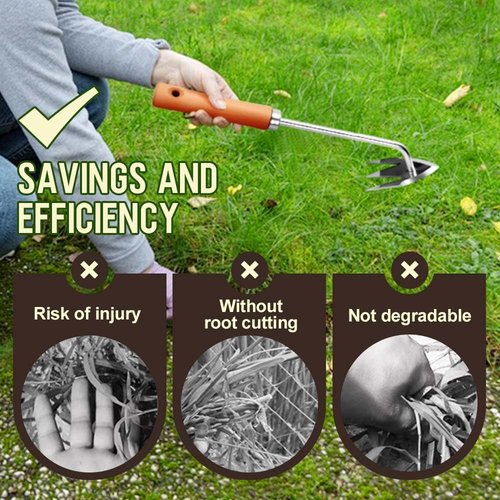 KEAOZA Manual Weed Remover Tool for Lawn and Garden, 3 Tooth Weeding Artifact Uprooting Weeding Tool with Handle, Artifact Steel Weed Pulling Tool for Gardening Backyard Farm (1pc b)