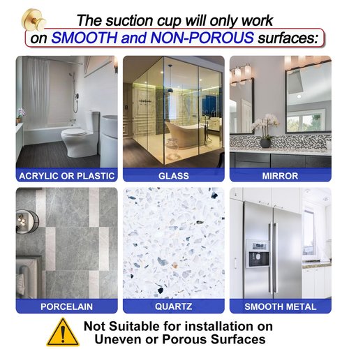 Suction Cup Hooks for Shower, Removable Towel Hooks for Bathroom Window Glass Door Wall, Bath Robe Looafh Hook for Hanging - 2 Pack, Gold
