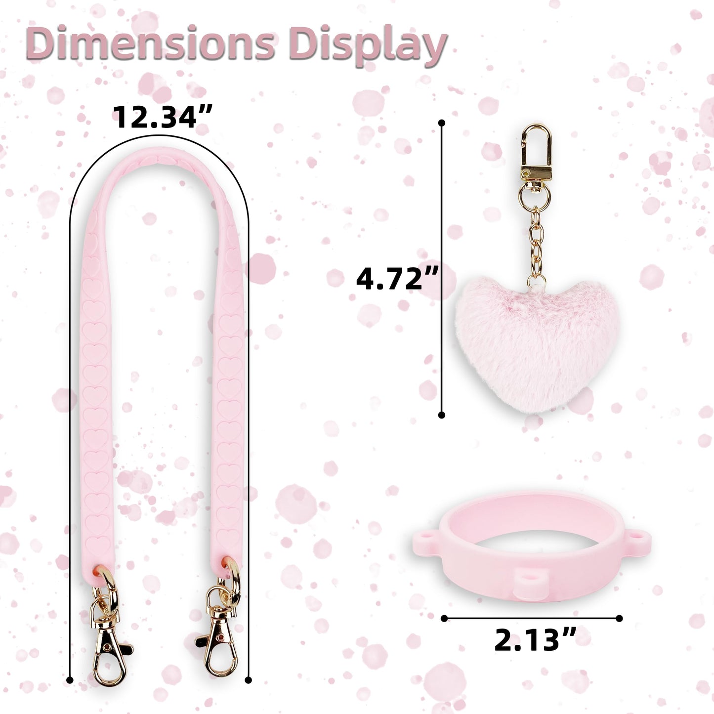 Handle Strap with Heart Charms for Owala & Stanley Cups, for Owala Water Bottle 24oz, 32oz, 40oz, Owala Coffee Tumbler, Pink Owala, Stanley 30oz, 40oz Tumblers, Stanley & Owala Accessories (Pink)