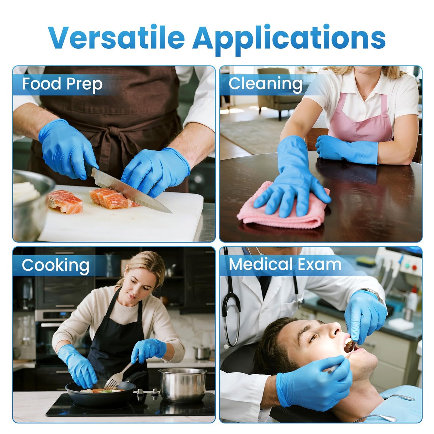 Borje Nitrile Exam Gloves Medium, 100 Count Disposable Gloves, Blue, Latex-Free Powder-Free, Food Safe, Cooking, Cleaning