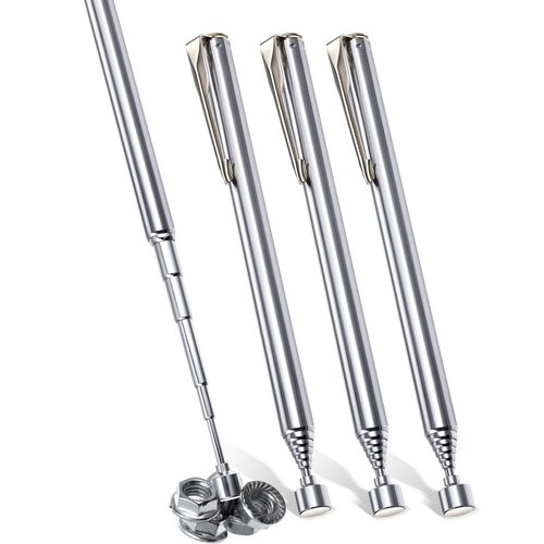Patelai 4 Pieces Telescoping Magnetic Pick up Tool Grabbers Reacher Tools with Pocket Clip 25 Inch Telescopic Retrieving Magnet Gift for Man, Father, Mechanic, Handyman, Husband (Silver)