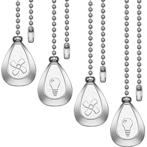 4 Pieces Ceiling Fan Pull Chain Extender Ornament 12 Inch Ceiling Pull Chain Extension Classic Drop Shaped Pendant Beaded Ball Cord for Fan Light lamp Decorative with Connector(Silver)