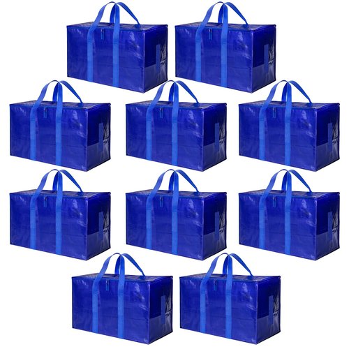Simple Deluxe Extra Large Moving Bags 10 Pack, Heavy Duty Storage Totes with Surround Handles & Zipper, for Clothes Packing, Moving Supplies, Blue