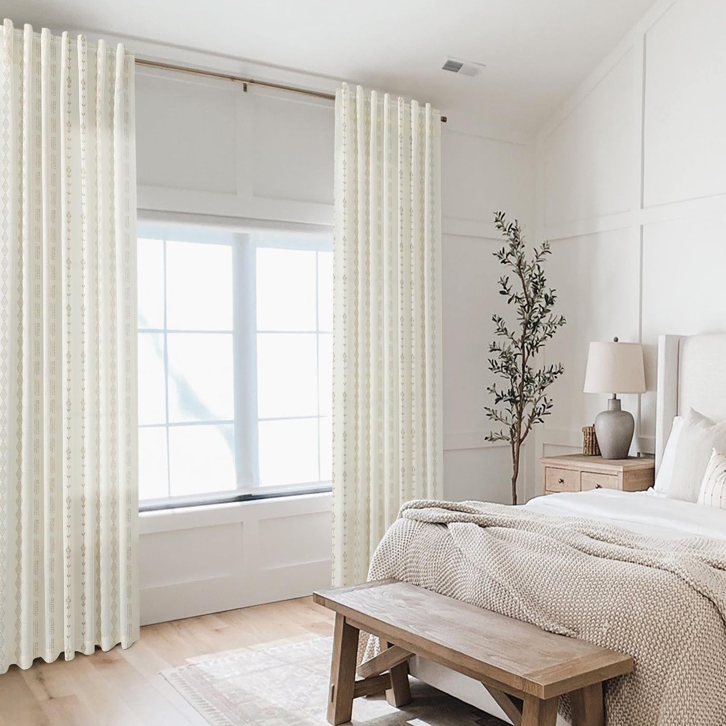 Farmhouse Curtains for Living Room 63 Inch Length,Modern Elegant Subdued Subtle Traditional Pattern Custom Window Livingroom Curtains Drapes 63 Inches Long 2 Panels