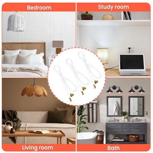 HJZHII 12 Pcs Pull Cord String, Light Bulb Switch Extender Pull Chain Extension Ceiling Fan Chain with Connector for Fixture Lights Bulb Ceiling Fan Light Fixture