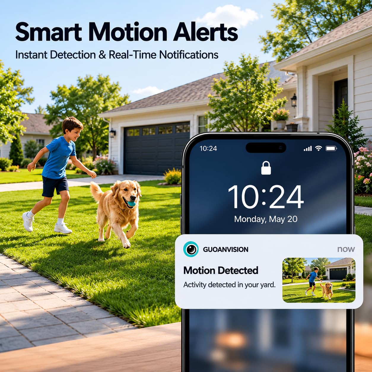 GUOANVISION Cameras for Home Security Indoor Outdoor, Dual Antenna 5G/2.4G WiFi Security Camera, Plug-in Stable Live View, 2K Color Night Vision, 4X Zoom, 2-Way Audio, IP66, SD/Cloud