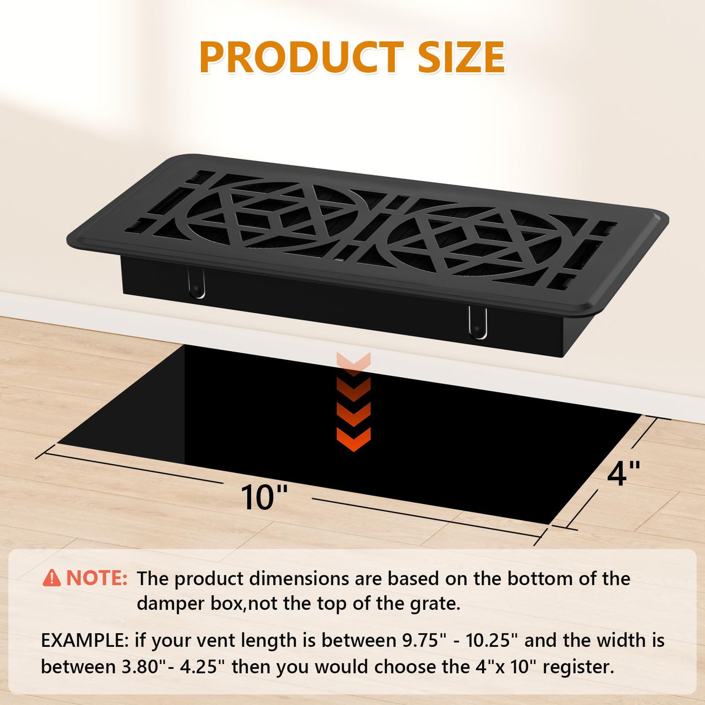 2 Pack Floor Vent Covers, Floor Register 4x10, Heavy Duty Walkable Steel Vent Cover, Adjustable Decorative Vent Covers for Home Floor Ceiling or Sidewall Vent, Rust-Proof Finish (Black)