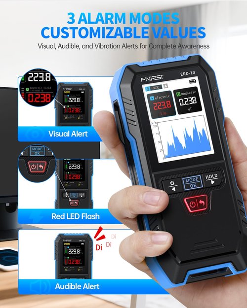 FNIRSI ERD-10 EMF Detector, 4 in 1 EMF Radiation Meter with Curve Mode, Rechargeable EMF Reader Electromagnetic Field Radio Frequency Detector for Home, Office, Ghost Hunting