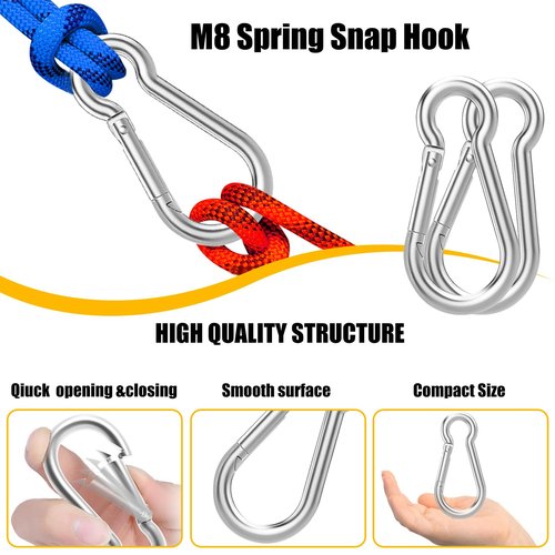 100PCS 3" Heavy Duty Spring Snap Hook, M8 5/16" Galvanized Steel Snap Hook Carabiner Quick Link Carabiner Clip, 500LBS Holding Capacity Quick Link Keychain for Swing Hammock Gym Outdoor
