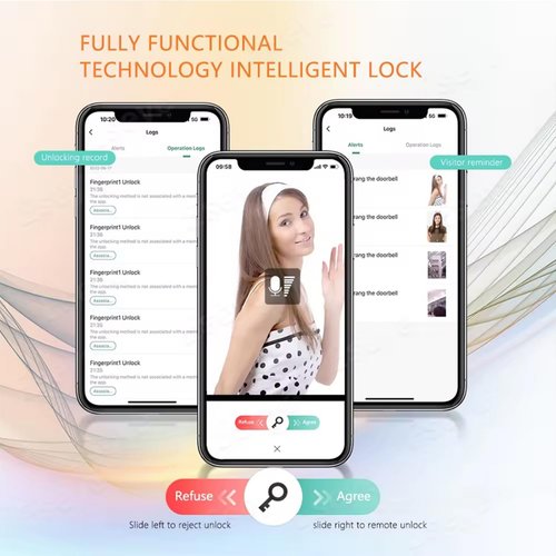 iuscacey Tuya Smart Lock with Palm Vein & 3D Face Recognition, 12-in-1 Keyless Entry Door Lock, WiFi, Video Intercom, Fingerprint, Card, Password