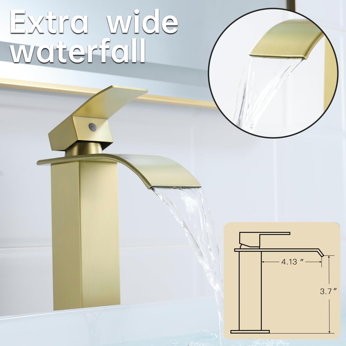 Fransiton Tall Vessel Sink Faucet Brushed Gold Faucet for Bathroom Sink Tall Waterfall Bathroom Faucet Single Handle 1 or 3 Hole Wash with Pop-up Drain