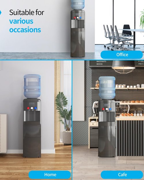 Muhub Water Dispenser with Ice Maker, Top Loading Hot and Cold Water Cooler with Child Safety Lock, 3 to 5 Gallon Water Dispenser with 3 Temperature Settings for Home,Office.