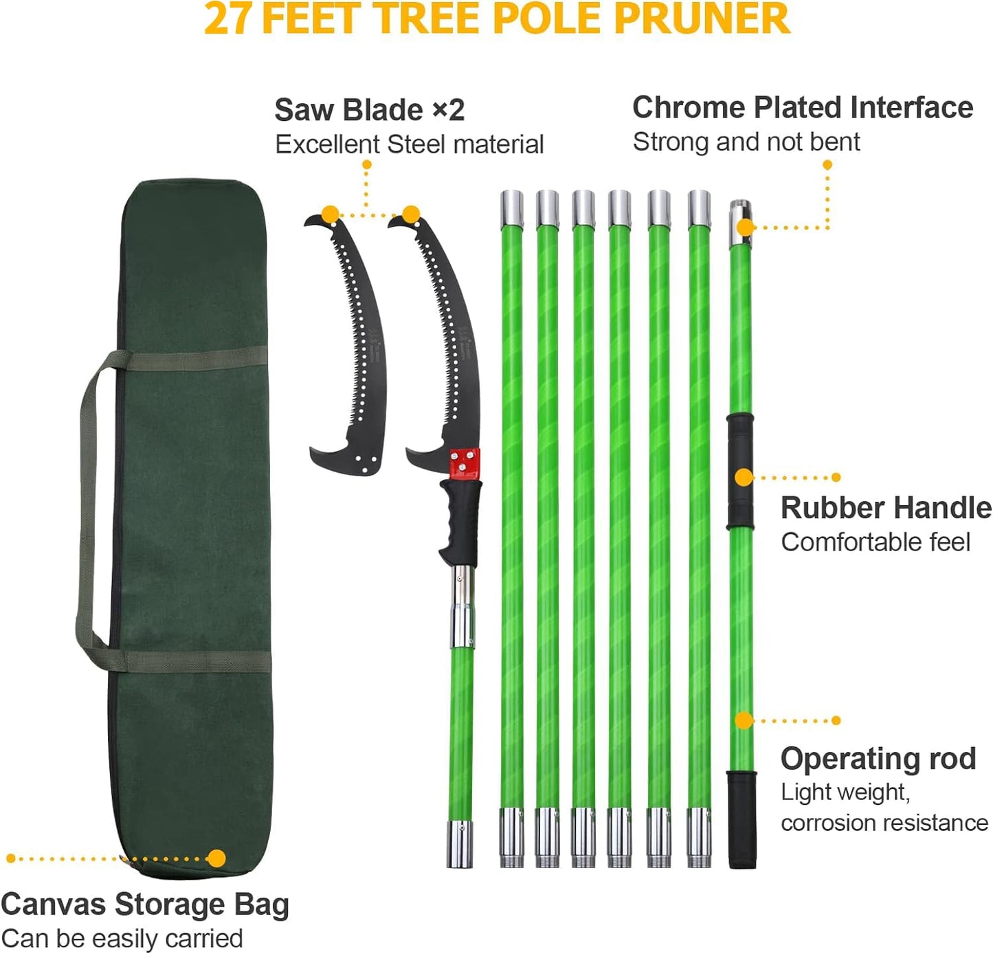 27 Feet Tree Pole Pruner Manual Branches Trimmer Tree Branch Garden Tools Loppers Hand Pole Saws Extendable Height