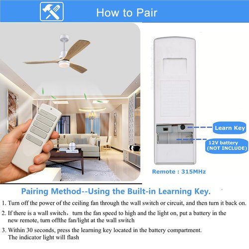 Replacement Remote for Harbor Breeze Ceiling Fan Remote Control, Light Dimmer 3-Speed Wall Mount for A25-TX001-R1, A25-TX005R, A25-TX007R, A25-TX013, RRTX001R, ZJF-RT01A,315MHz(Remote Only)