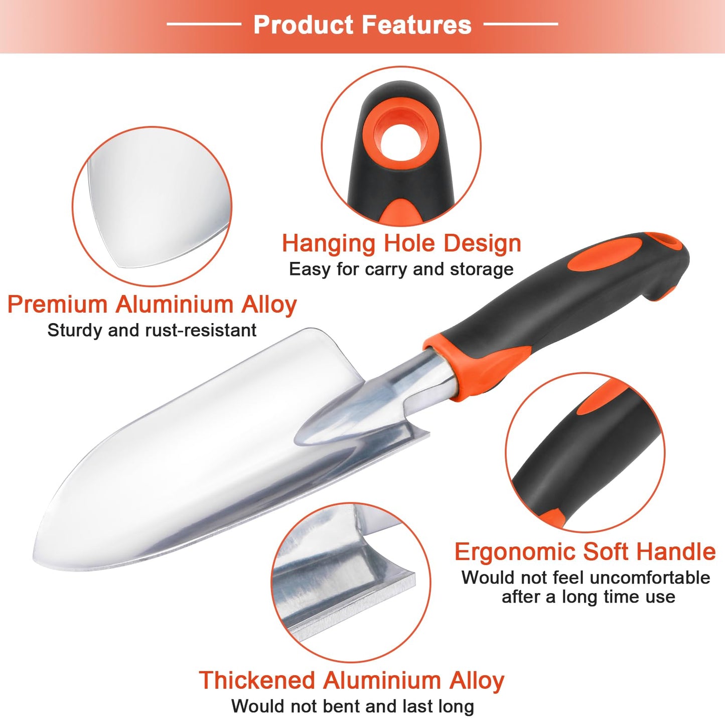 Garden Shovel Trowel Garden Tool Set, 2 Pack Heavy Duty Gardening Tools Set Include Wide Garden Trowel, Hand Shovel with Measurement Mark, Small Shovels for Gardening Digging Planting Transplanting