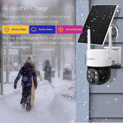 [Night Color] XMARTO 2K HD Wireless Solar Security Camera System with Starlight Color Night Vision, PTZ Control, Long Range WiFi6, Easy Mobile View, HDMI View on Monitor/TV, 0 Monthly Fee, 1TB HDD