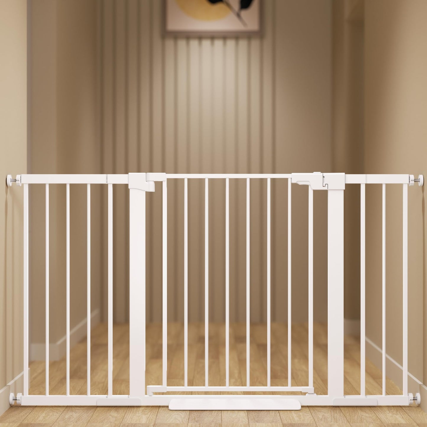 Colbabe 29-54 inches Extra Wide Metal Baby Gate for Stairs/Doorways, 30 inches Tall Pressure Mounted Pet Gates, Auto-Close Child Safety Gate, No Drilling Easy Walk-Through Dog Gate Indoor, White