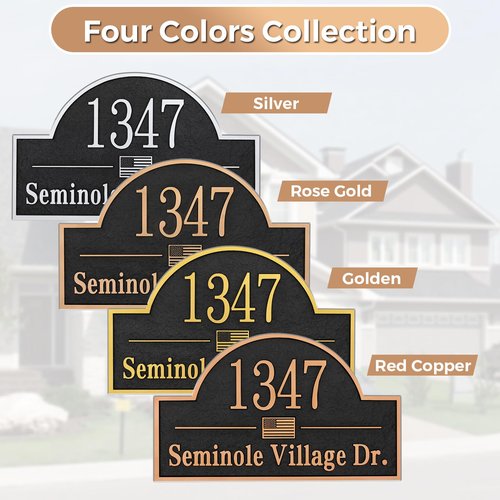 Lawn Address Sign Plaque - Personalized House Number Plaque Sign,Address Numbers for House,Engraved Metal & Large Option Make Your House Standing Out (Stakes Included) 13.4'' x 8.11''