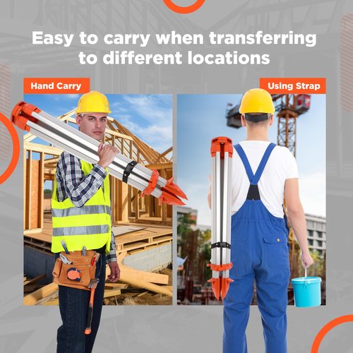 Saysurey Aluminum Survey Tripod Heavy Duty Construction Laser Level Tripod Stand with 5/8"-11 Thread Flat Head Quick Clamp Transit for Automatic Optical Level, Built in Strap
