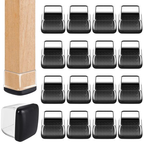 Ezprotekt 24 Pcs Clear Chair Leg Sliders for Carpet, Square Chair Glides for Rug, Teflon Furniture Pads Leg Protectors Caps - for Dining Table, Bar Stool, End Table Legs (L Fit:1" - 1.4")