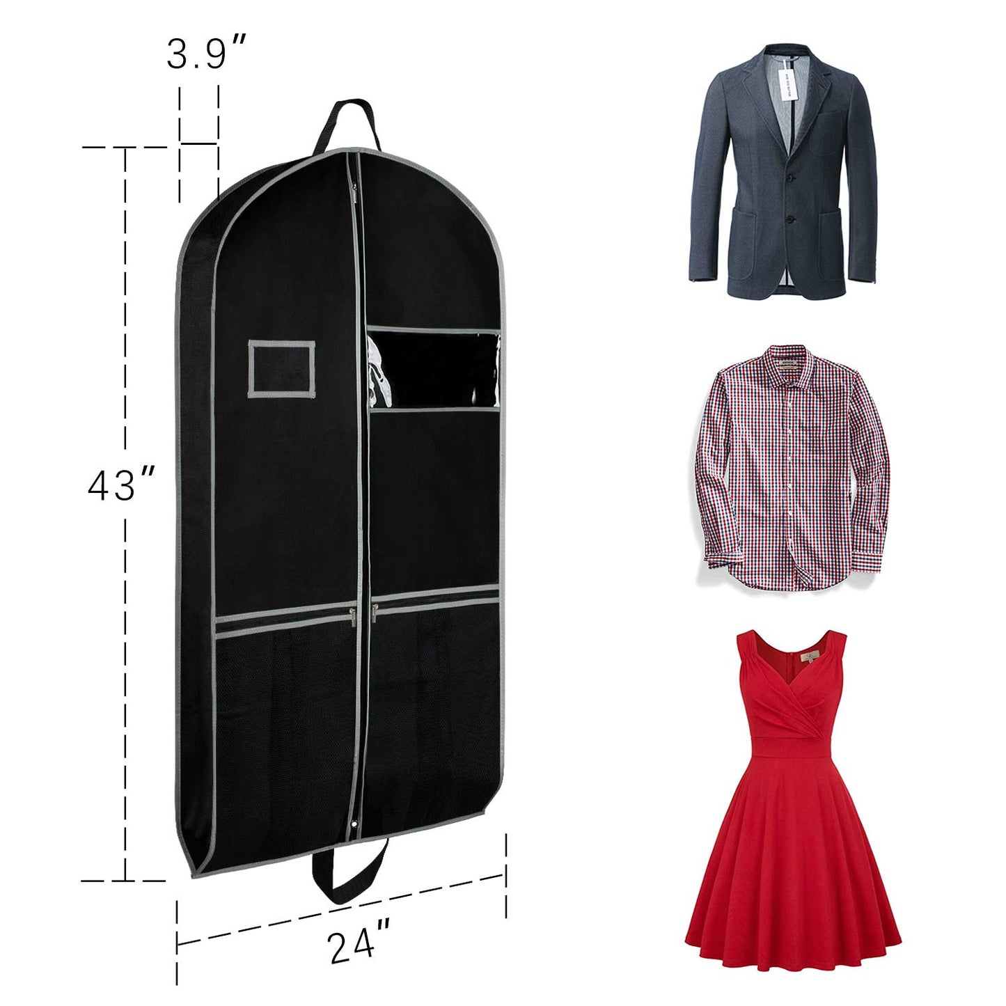 Zilink Garment Bags Suit Bag for Travel and Storage 43 inches Gusseted Suit Cover Protector for Closet with 2 Large Pockets and 2 Carry Handles for Suit Coat, Dress, Set of 2