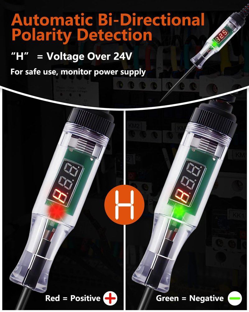 Automotive Test Light 3-48V Digital LED Voltage Tester, Car Circuit Tester with Polarity Indicator, 87" Spring Cable & Stainless Steel Probe for Car RV Truck Fuse Battery Detection